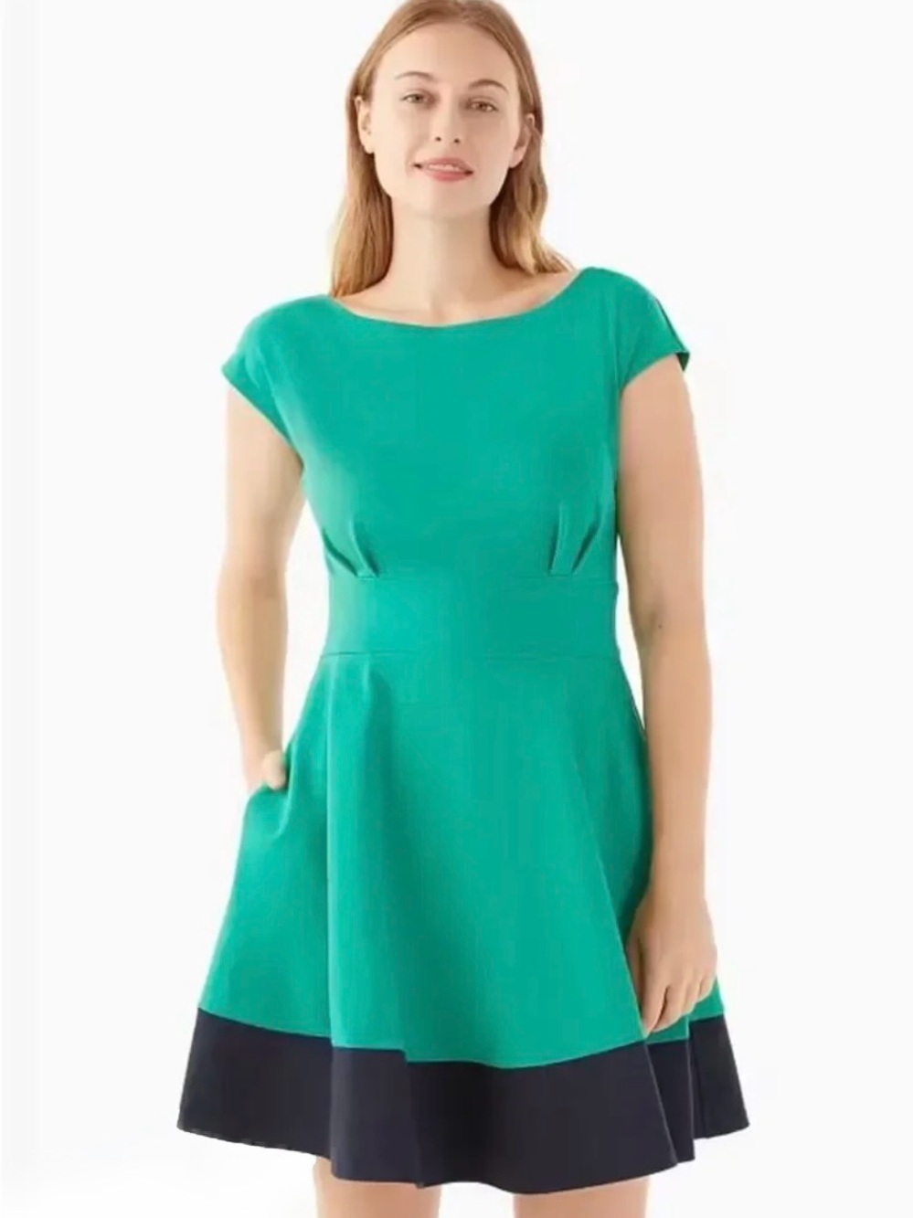 kate spade Fiorella Ponte Fit & Flare Dress – Turquoise/Navy – Size XL
